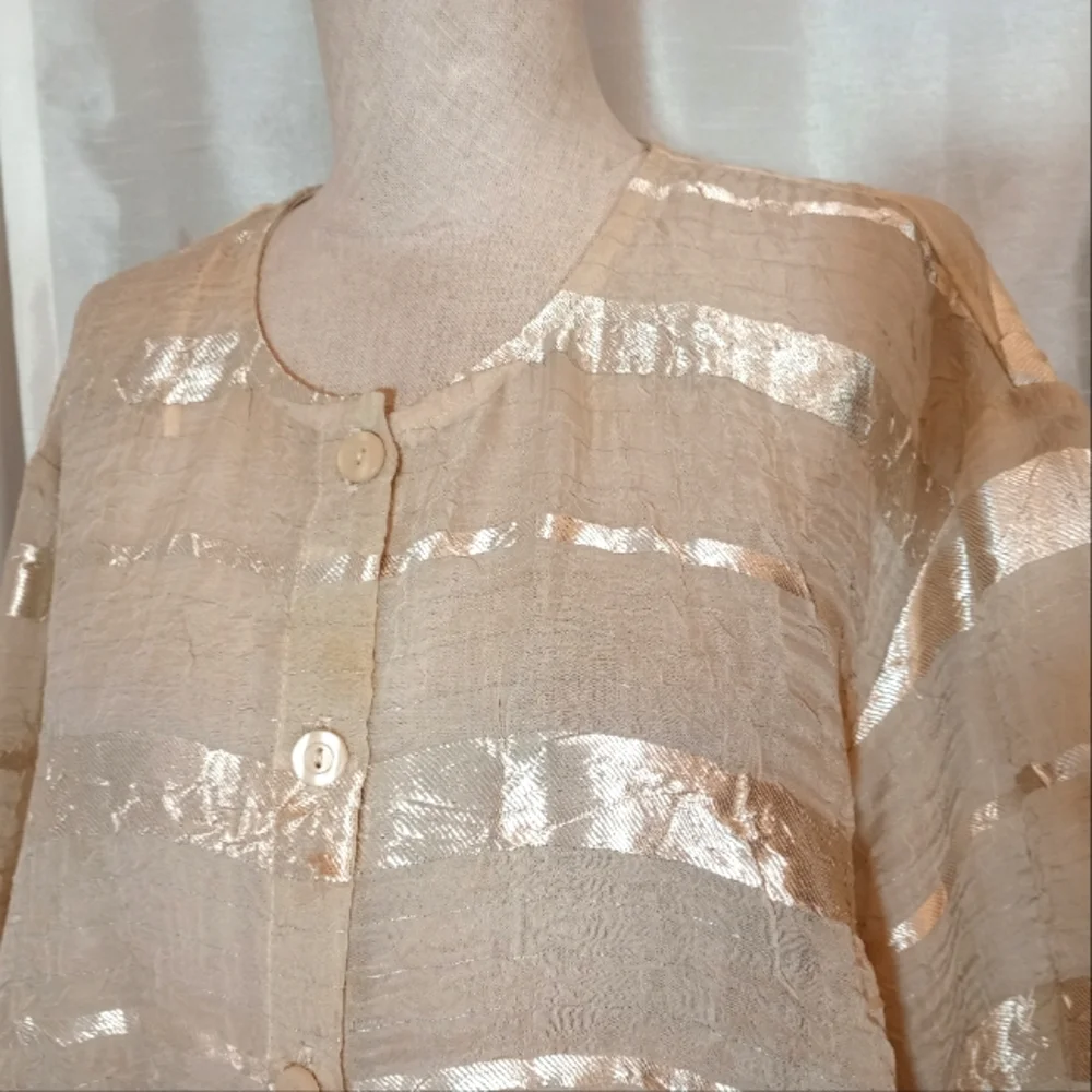 Positive Attitude Cardigan Block Pattern Gold Satin+See thru Panels, BttnUp, XL - Picture 5 of 9